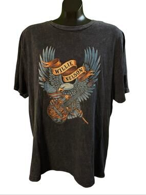 Willie Nelson Eagle Guitar Graphic T-Shirt XL Black Acid Wash Country Music Tee